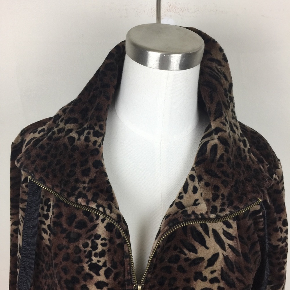 ELLEN TRACY ACTIVE Animal Print Velour Zipper Track Jacket LARGE - Picture 6 of 11